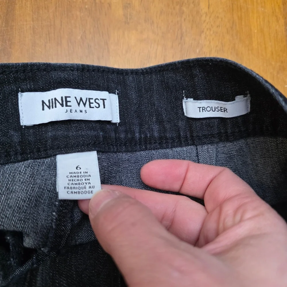 Nine West Jeans Trouser Women 6 Dark Wash Sailor Gold Button Slim Nautical